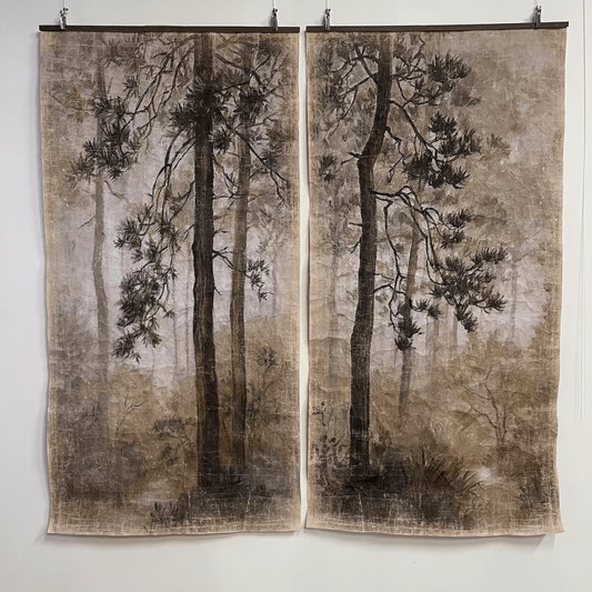 Tenture DIPTYQUE PINS DANS LA BRUME [ALFONZ] 180x180 cm