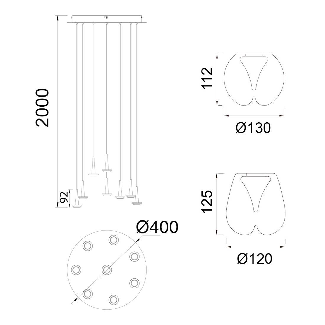Suspension ANDROMEDA GRAPPE | 8 suspensions